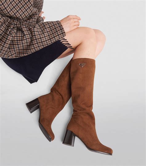 heeled prada boots|Prada suede knee high boots.